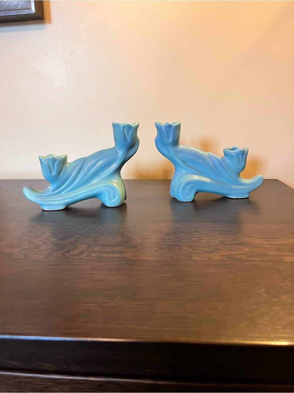 Pair Van Briggle Art Pottery Double Tulip Candlesticks MCM Craftsman Mission MCM